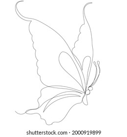 butterfly drawing by one continuous line sketch, isolated, vector