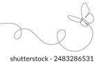 Butterfly drawing drawn with one continuous line. Single line design of beautiful butterfly for logo, business, social media. Vector editable illustration.