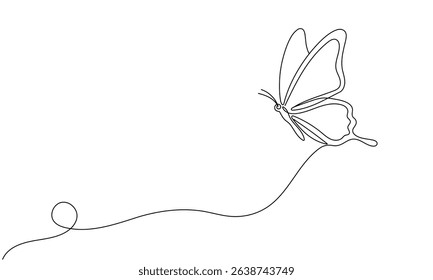 Butterfly drawing drawn with one continuous line. Single line design of beautiful butterfly for logo, business, social media. Vector editable illustration. Editable stroke