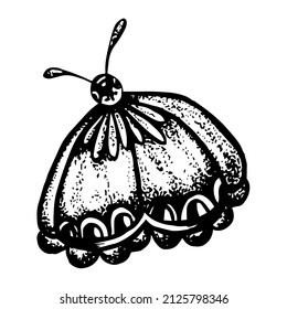 Butterfly drawing. Drawn in pen and ink. The art of the sketch. Silhouette image for print and print.
