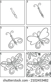 Butterfly drawing instruction and coloring book