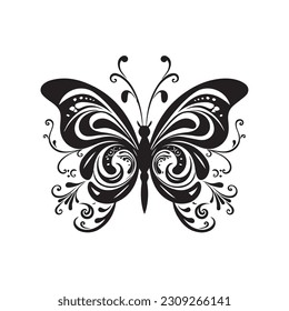 Butterfly drawing isolated on white background for logo or decorative element. Vector illustration of various insect forms in trendy outline style