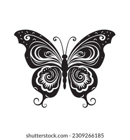 Butterfly drawing isolated on white background for logo or decorative element. Vector illustration of various insect forms in trendy outline style