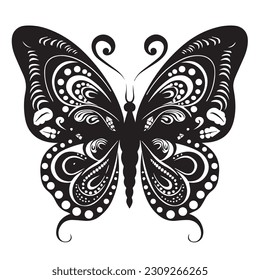 Dibujo de mariposa aislado sobre fondo blanco para logotipo o elemento decorativo. Ilustración vectorial de varios insectos en el estilo de contorno de moda