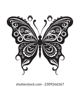 Dibujo de mariposa aislado sobre fondo blanco para logotipo o elemento decorativo. Ilustración vectorial de varios insectos en el estilo de contorno de moda