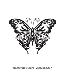 Dibujo de mariposa aislado sobre fondo blanco para logotipo o elemento decorativo. Ilustración vectorial de varios insectos en el estilo de contorno de moda