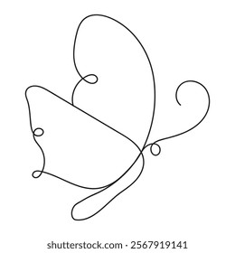 Butterfly drawing with one continuous editable line. Minimalistic linear design of beautiful butterfly for logo, business, social media. Vector illustration