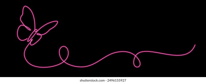 Butterfly drawing with one continuous neon line. Minimalistic linear design of beautiful butterfly for business, social media. Vector illustration