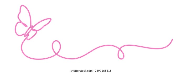 Butterfly drawing with one continuous neon line. Minimalistic linear design of beautiful butterfly for business, social media. Vector illustration