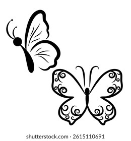 Butterfly drawing outline sketch side view and front clipart vector