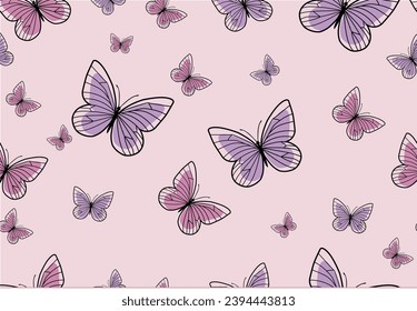 butterfly drawing vector seamless print