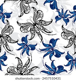 Butterfly drawings seamless repeating pattern texture background design for fashion graphics, textile prints, fabrics etc.