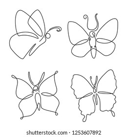 
Butterfly drawn by one continuous line isolated on a white background for a logo or decorative element.