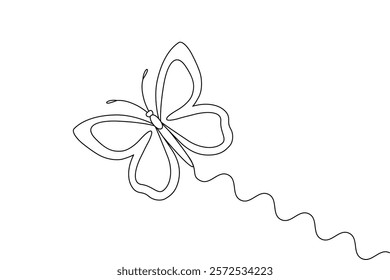 The butterfly is drawn continuously in one-line and has a minimalist vector illustration with an outline.