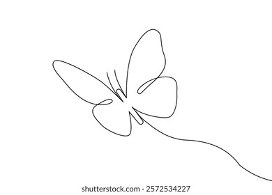 The butterfly is drawn continuously in one-line and has a minimalist vector illustration with an outline.