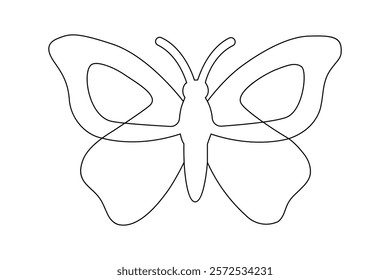 The butterfly is drawn continuously in one-line and has a minimalist vector illustration with an outline.
