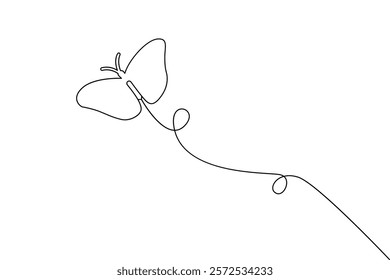 The butterfly is drawn continuously in one-line and has a minimalist vector illustration with an outline.