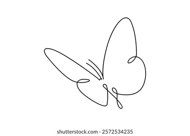 The butterfly is drawn continuously in one-line and has a minimalist vector illustration with an outline.