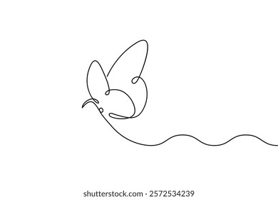 The butterfly is drawn continuously in one-line and has a minimalist vector illustration with an outline.