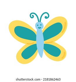 A butterfly drawn in doodle style. Spring collection. Flat vector illustration
