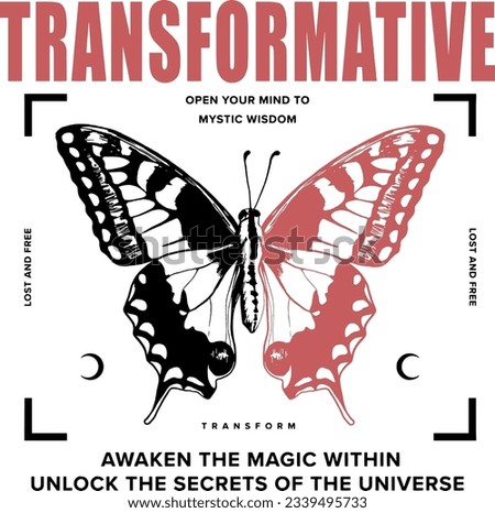 butterfly drawn with mystic slogan Vector design for t-shirt graphics, banner, fashion prints, slogan tees, stickers, flyer, posters and other creative uses