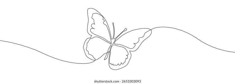 Butterfly drawn with single continuous line. Minimal linear style. Simplicity and freedom concept