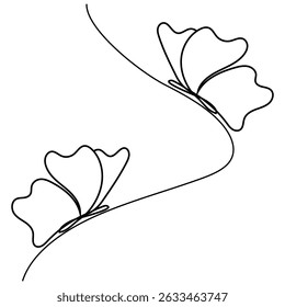 Butterfly duo illustration. Black outline style. Curved line path. Vector drawing.