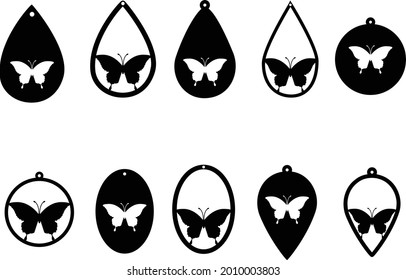 butterfly earrings cut files templates on white background. butterfly template jewelry. 