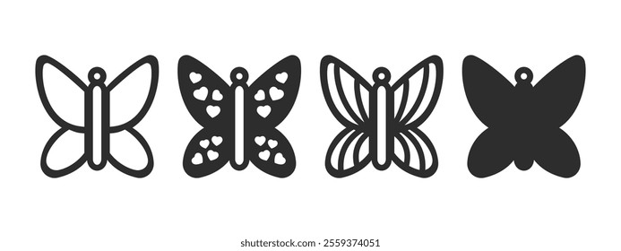 Butterfly earrings, pendant or keychain design. Jewelry silhouette laser cut template. Cnc cutting with metal, wood or leather