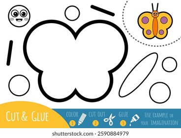 Butterfly, Education paper game for children. Black and white illustration. Use scissors and glue to create the image.