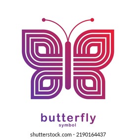 Butterfly elegant geometric linear vector symbol isolated over white background, best logo for beauty salon or boutique or cosmetology or jewelry, feminine emblem.