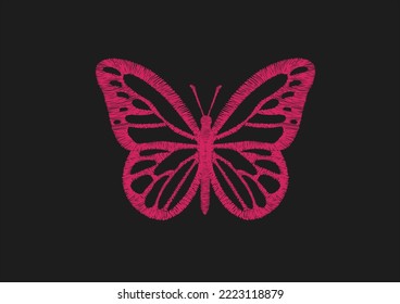 butterfly embroidery hand drawn design vector