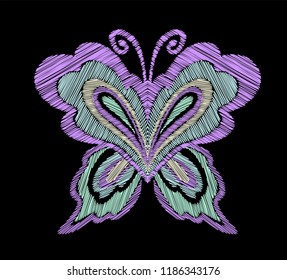  Butterfly embroidery pattern. Decorative element for embroidery, patches and stickers. Vector illustration.