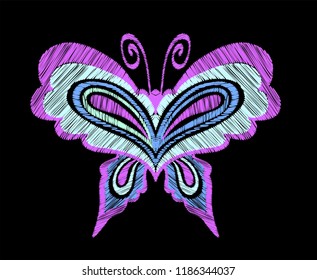  Butterfly embroidery pattern. Decorative element for embroidery, patches and stickers. Vector illustration.