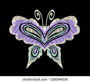  Butterfly embroidery pattern. Decorative element for embroidery, patches and stickers. Vector illustration.