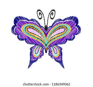  Butterfly embroidery pattern. Decorative element for embroidery, patches and stickers. Vector illustration.