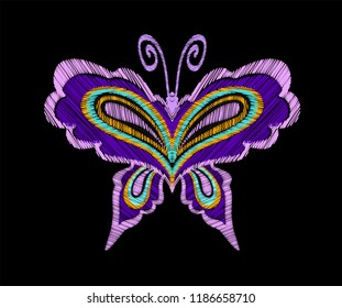  Butterfly embroidery pattern. Decorative element for embroidery, patches and stickers. Vector illustration.