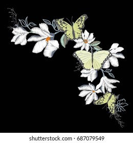 butterfly embroidery, vector illustration