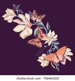 butterfly embroidery, vector, illustration