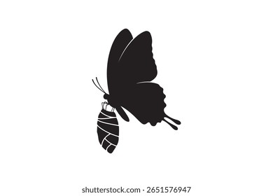 Borboleta emergindo de Chrysalis Silhueta Butterfly Evolution Art
