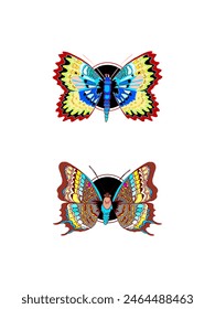 Butterfly Enamel Pins Decorative Vector arts with white background