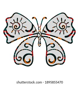 Butterfly with ethnic pattern. Hand drawn vector illustration. Color print for T-shirt, packaging, bags.