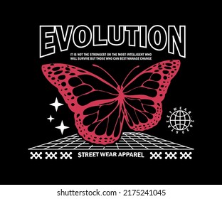 evolución de la mariposa. diseño gráfico estético para ropa de calle de camisetas y estilo urbano.