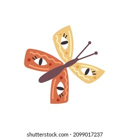 Butterfly with eye patterns on wings hand drawn naive art
