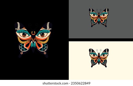 butterfly and eye vector mascot design