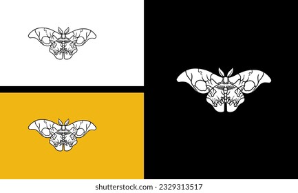 butterfly face head skull vector line art design