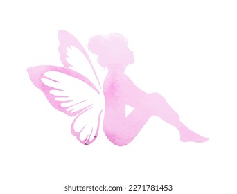 Butterfly fairy pink silhouette. Vector illustration