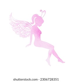 Butterfly fairy pink silhouette. Vector illustration