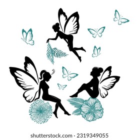 Silhouette de hadas de mariposa. Ilustración del vector