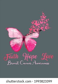 Butterfly Faith Hope Love Breast Cancer Awareness For Women design vector illustration for use in design and print poster canvas